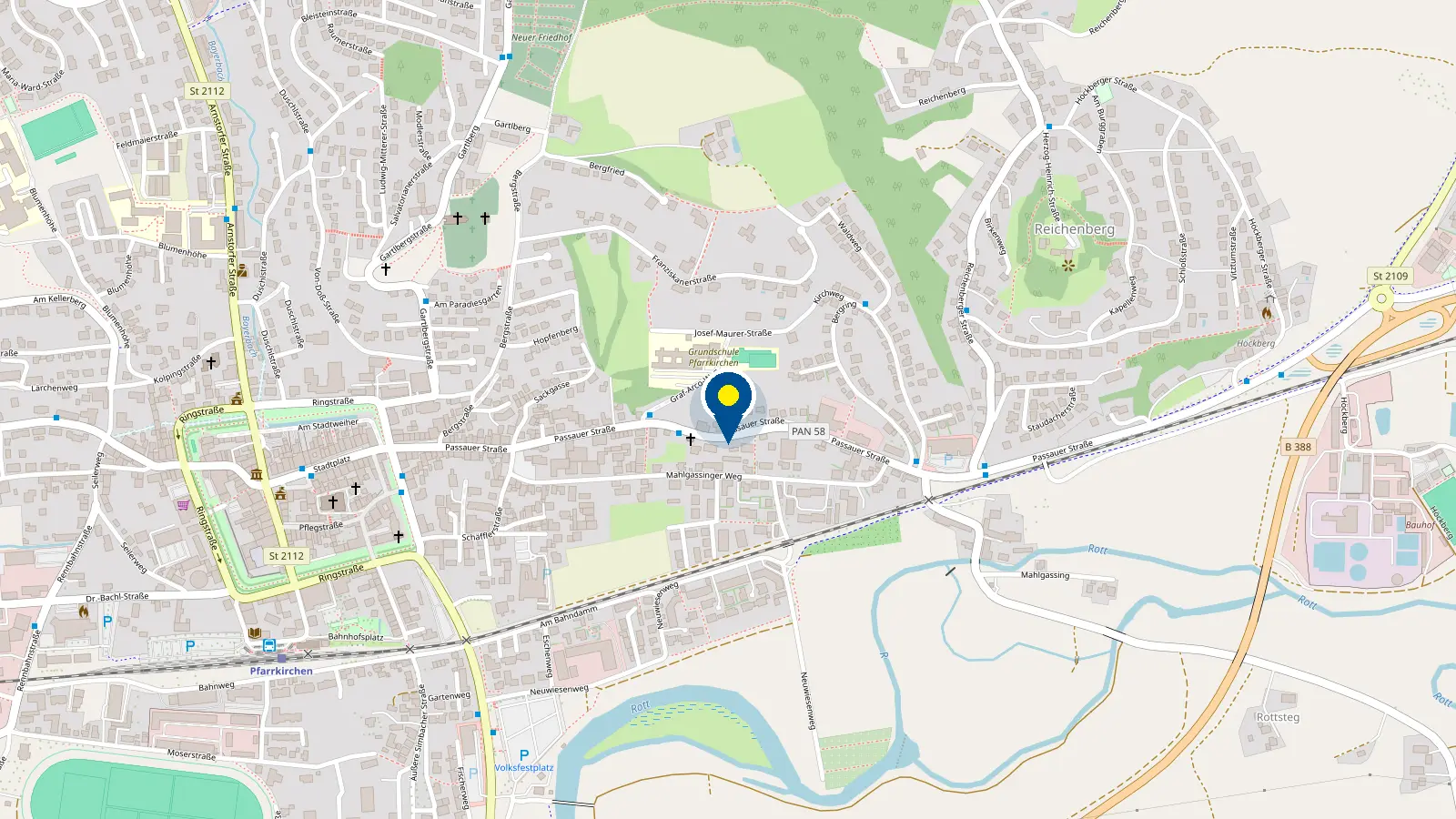 Karte mit dem Standort von HM Fitness in der Passauer Straße 107, 84347 Pfarrkirchen